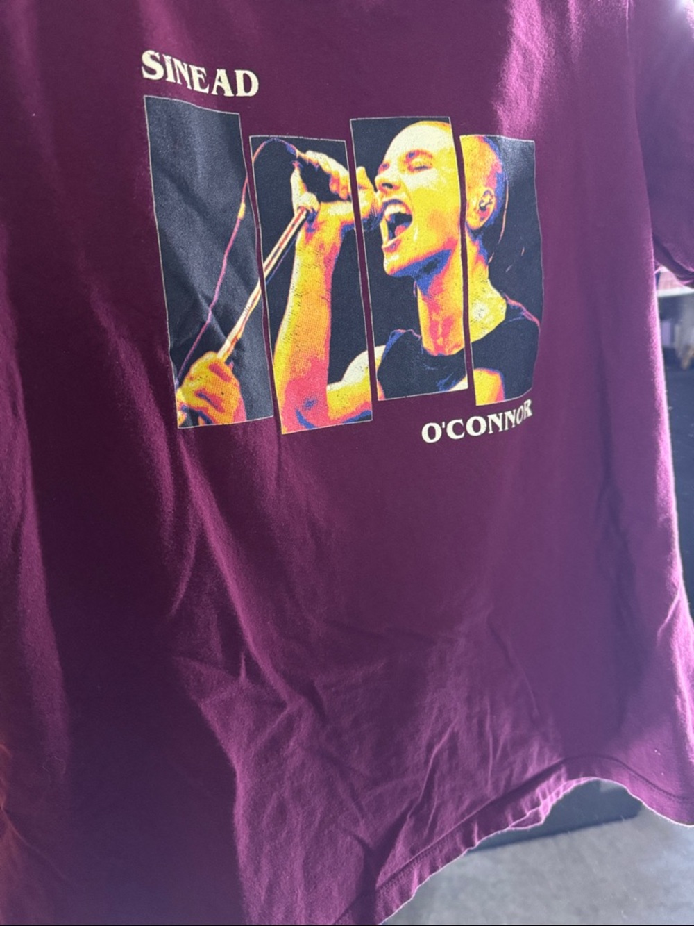Maroon Sinead O'Connor / black flag bars Graphic Tee, large quality punk t-shirt - Picture 2 of 16